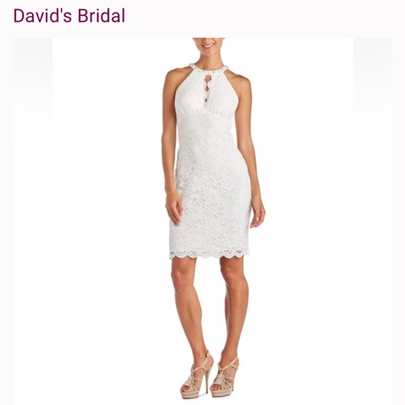 NWT David's Bridal White Lace Embellished Keyhole Sheath Halter Dress wedding - Picture 6 of 11